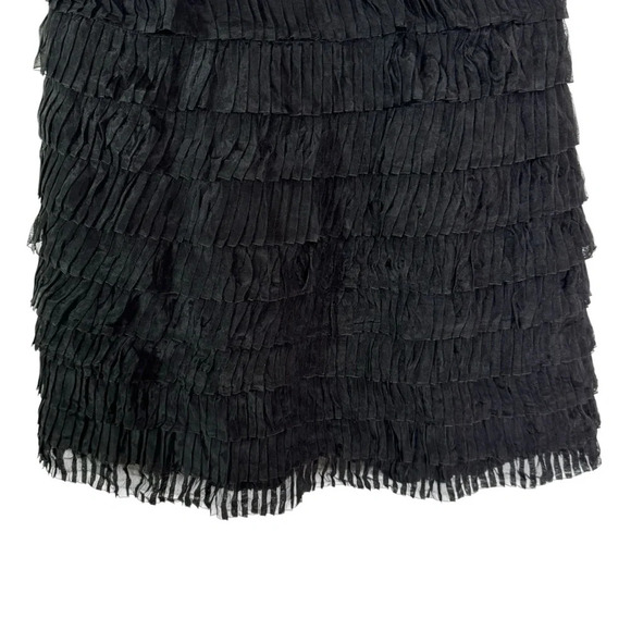 Free People Black Mesh Pleated Ruffle Tiered Mini Cocktail Party Dress Size 0 - Picture 7 of 12